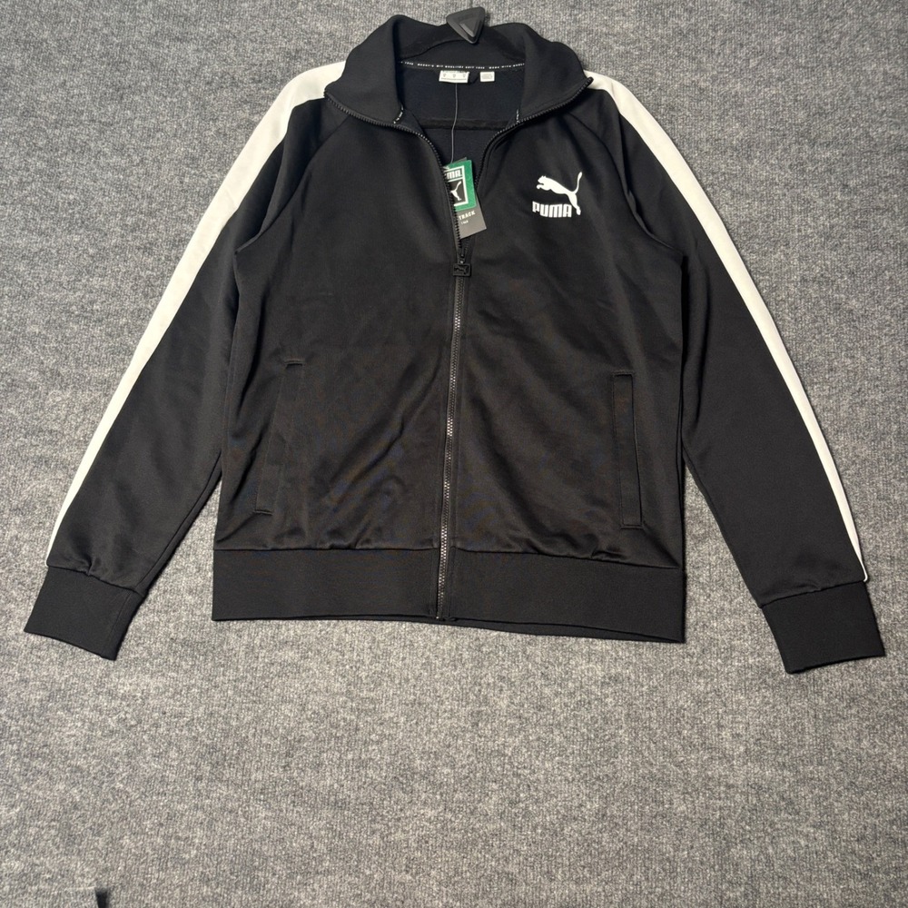 Puma T7‎ Track Jacket Mens M Black White Full Zip Stripe New with tags